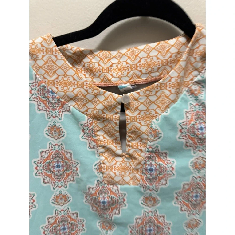 Cabana Life‎ Aqua & Orange Medallion Print Rashguard Tunic – Size 10 Girls